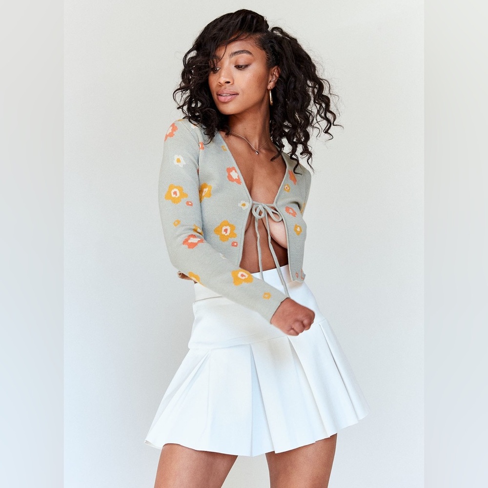 Princess Polly green floral cropped tie top